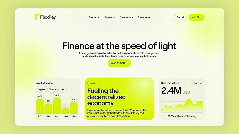 Flux Pay fintech app interface